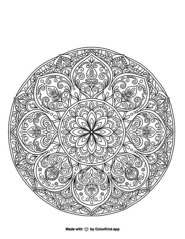Mandala 8 as clean black-and-white printable line art made by ColorKind