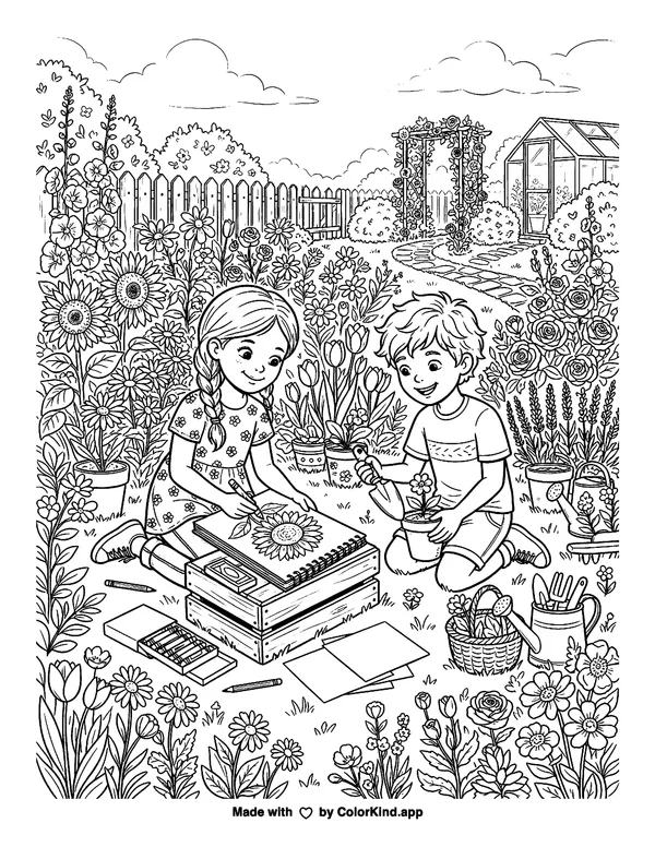Say It Colorfully Flowers as clean black-and-white printable line art made by ColorKind