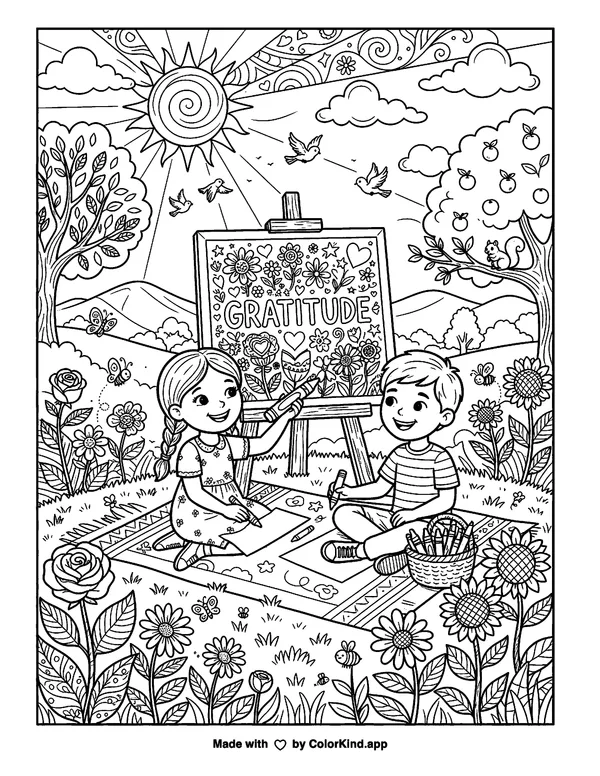 Say It Colorfully Gratitude as clean black-and-white printable line art made by ColorKind