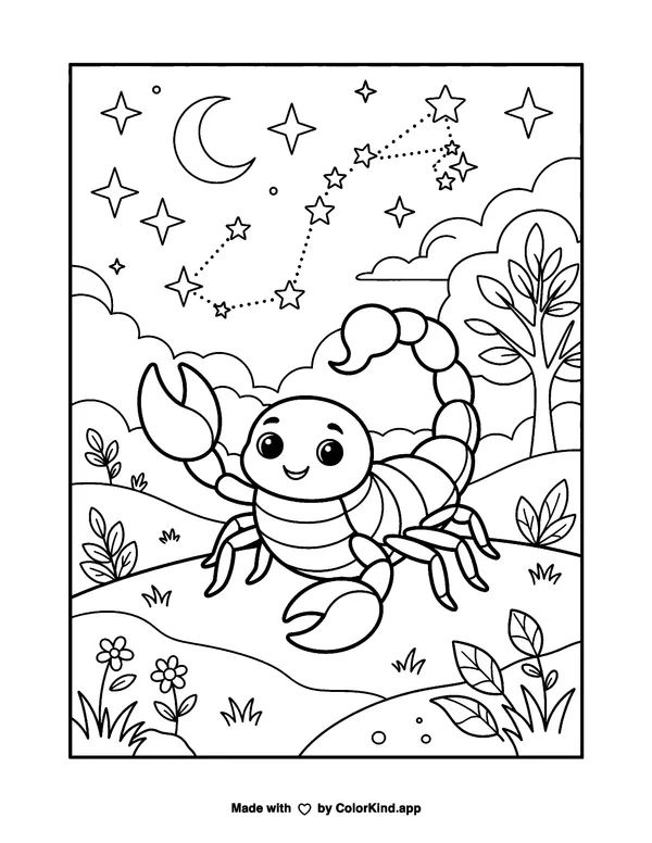 Scorpio Zodiac as clean black-and-white printable line art made by ColorKind