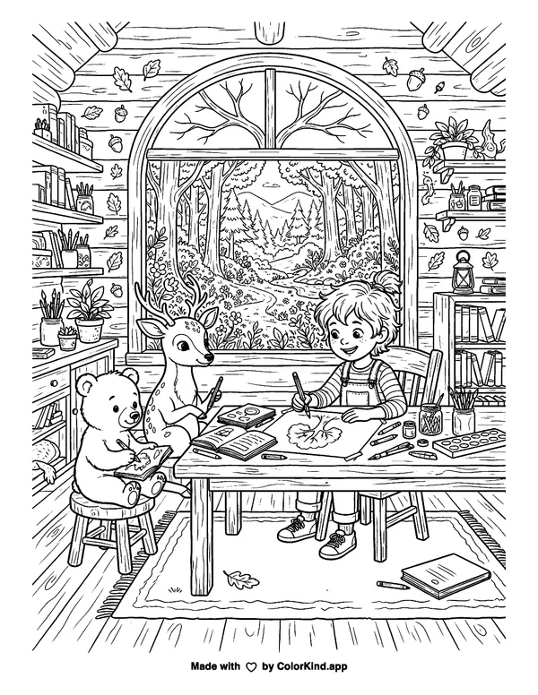 Stay at Home Creativity, Forest as clean black-and-white printable line art made by ColorKind