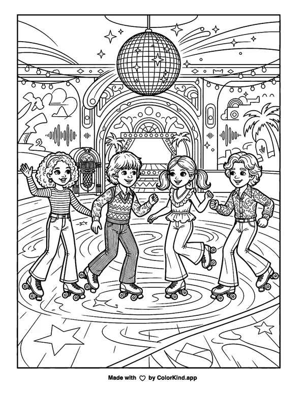 The Seventies Strike Again as clean black-and-white printable line art made by ColorKind