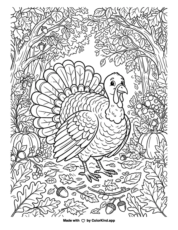 Turkey Foliage as clean black-and-white printable line art made by ColorKind