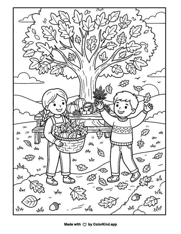 Autumn Equinox as clean black-and-white printable line art made by ColorKind