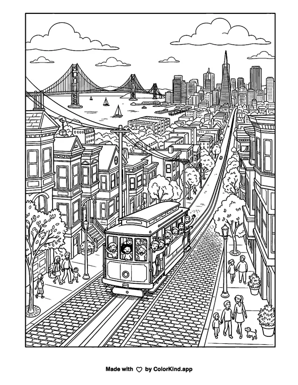 City Escapes San Francisco as clean black-and-white printable line art made by ColorKind