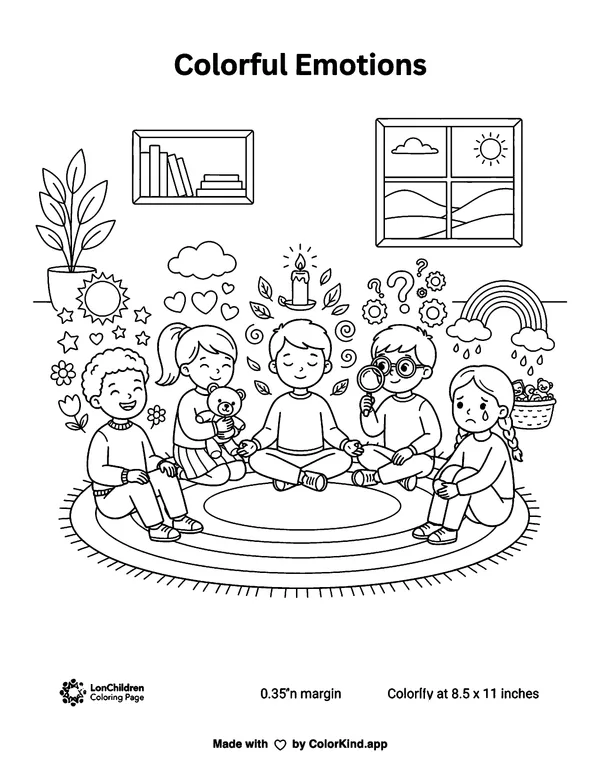 Colorful Emotions as clean black-and-white printable line art made by ColorKind