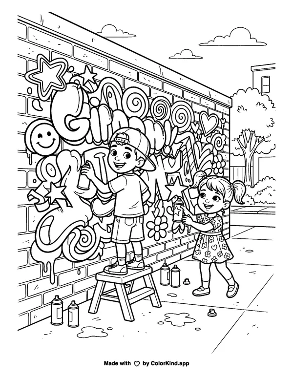 Curious garden birds watching butterflies in a welcoming neighborhood as clean black-and-white printable line art made by ColorKind