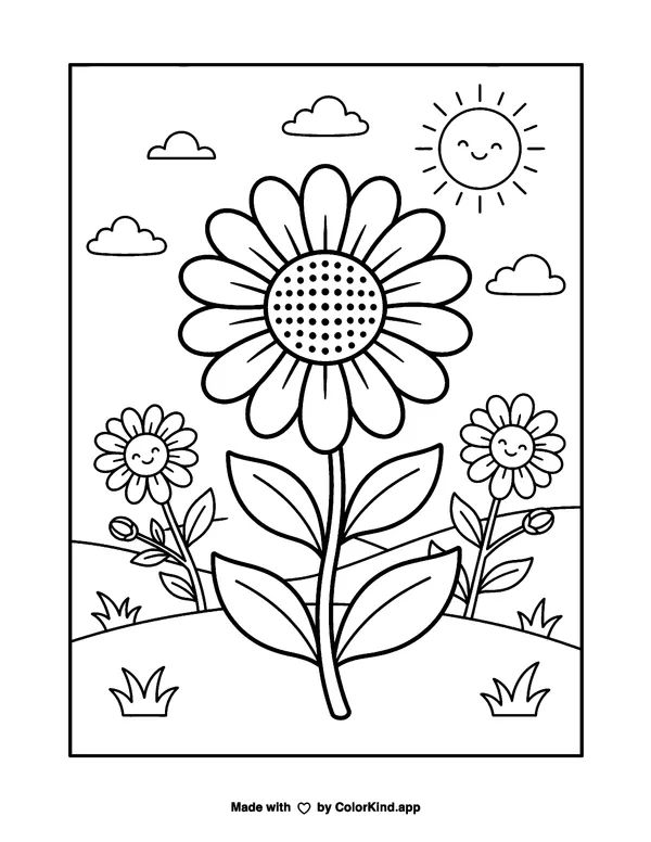 Daisy Flower as clean black-and-white printable line art made by ColorKind