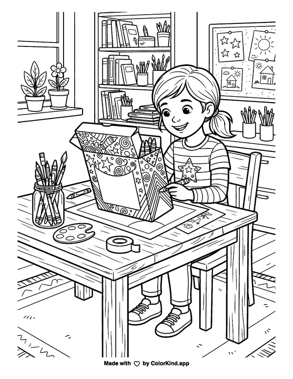 Design Your Own Crayon Box as clean black-and-white printable line art made by ColorKind