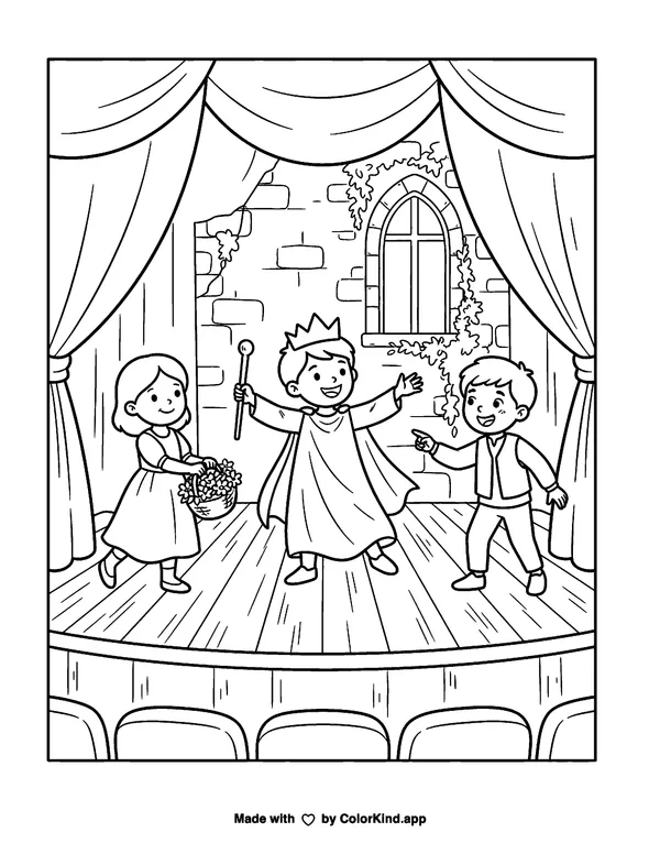 Drama Theatre as clean black-and-white printable line art made by ColorKind