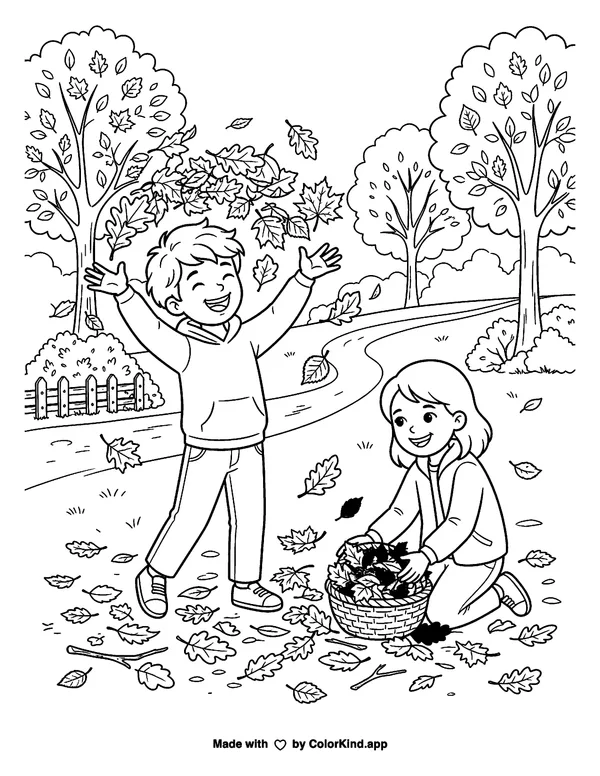 Fall Leaves as clean black-and-white printable line art made by ColorKind