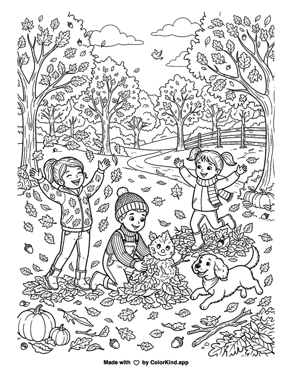 Fall Time Fun as clean black-and-white printable line art made by ColorKind