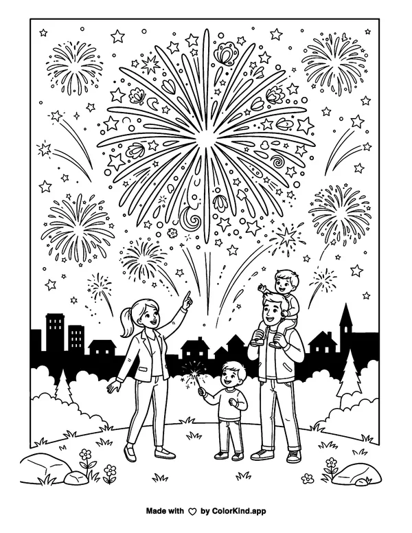 Fireworks Blast as clean black-and-white printable line art made by ColorKind