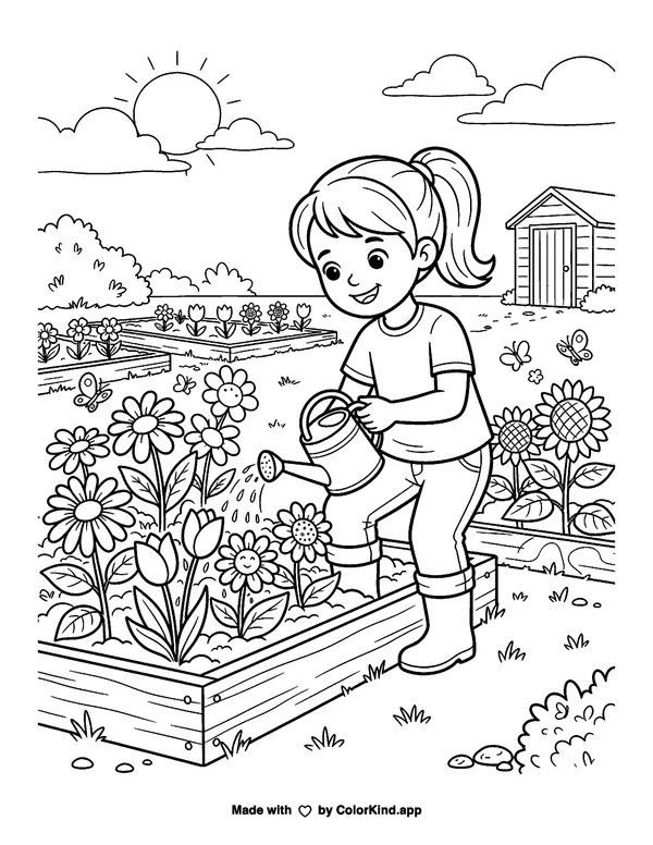 Flower Helper as clean black-and-white printable line art made by ColorKind