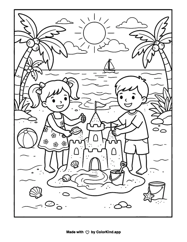 Hello Summer as clean black-and-white printable line art made by ColorKind