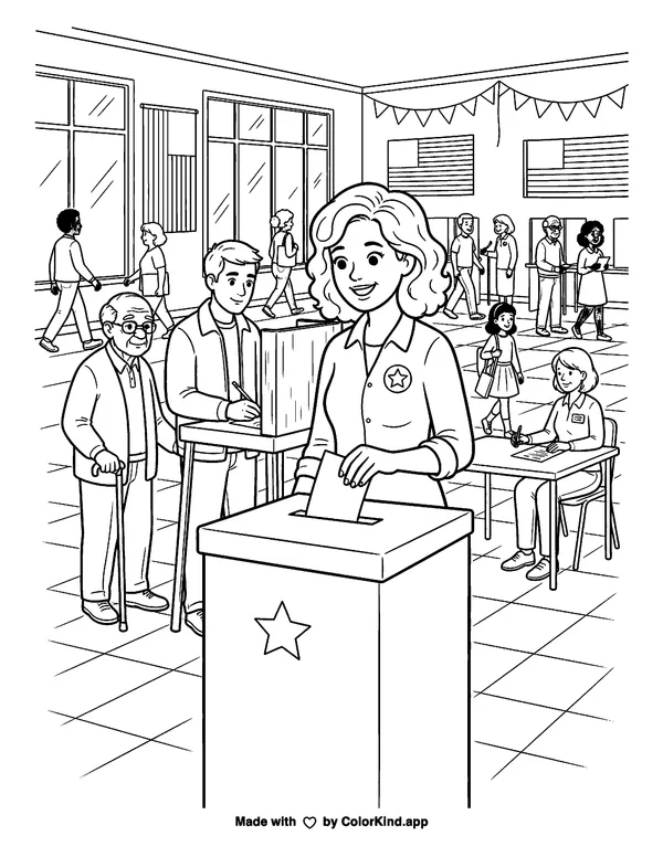 I Voted as clean black-and-white printable line art made by ColorKind