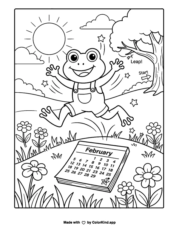 Leap Year as clean black-and-white printable line art made by ColorKind