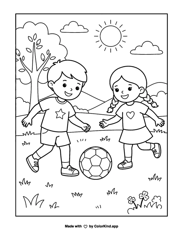 Let's Play Ball as clean black-and-white printable line art made by ColorKind