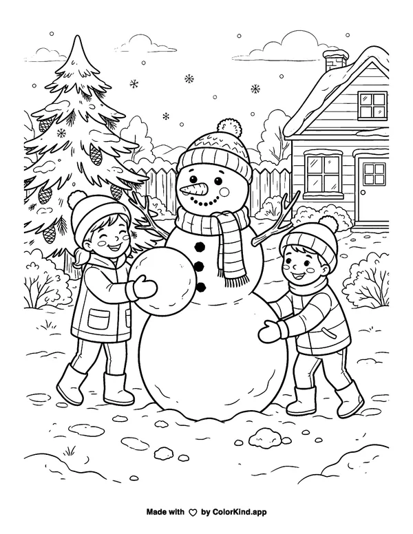 Making a Snowman as clean black-and-white printable line art made by ColorKind