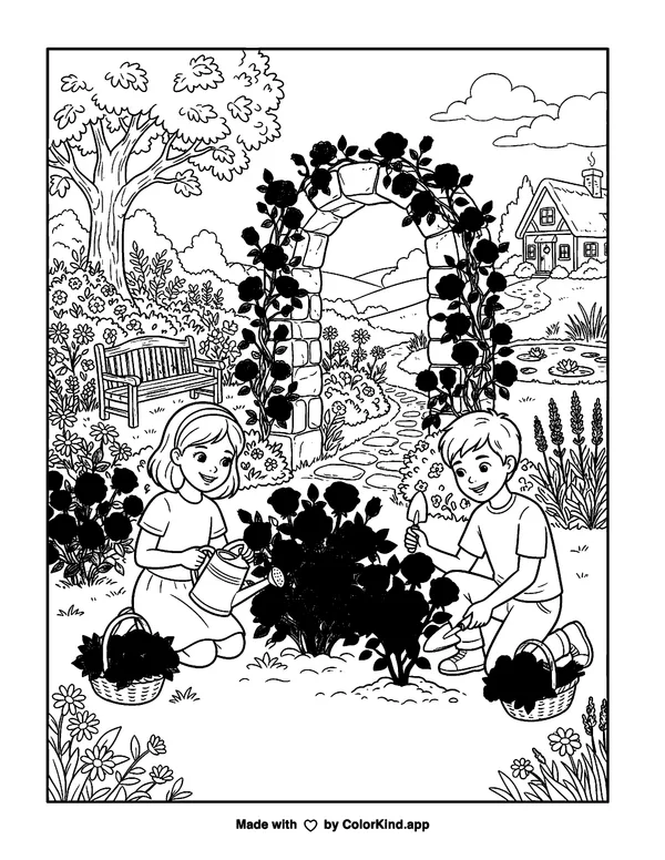 Meaning of Roses as clean black-and-white printable line art made by ColorKind