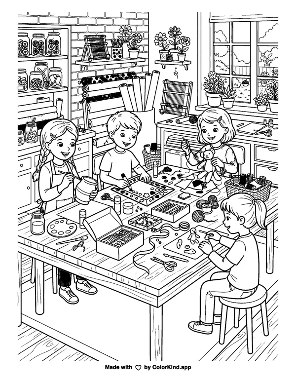 National Craft Month as clean black-and-white printable line art made by ColorKind