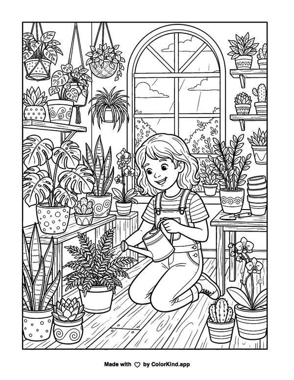 Plant Lover as clean black-and-white printable line art made by ColorKind