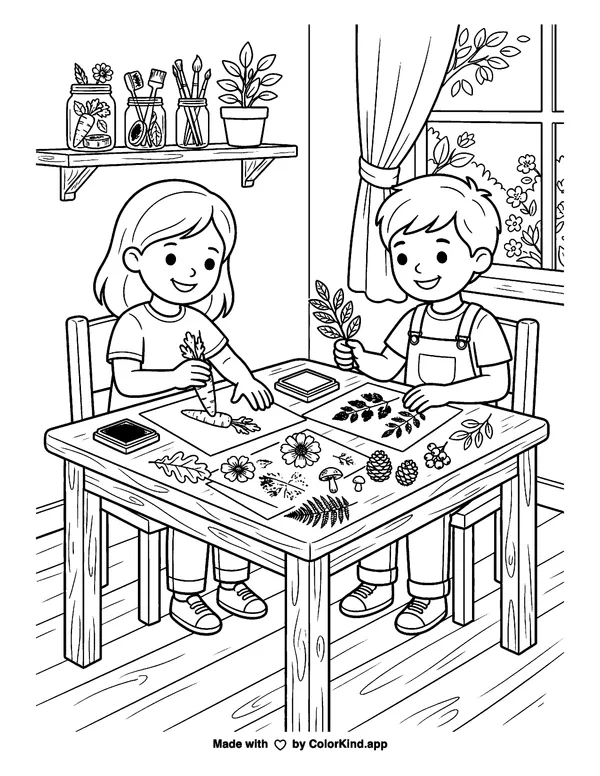 Plant Stamps as clean black-and-white printable line art made by ColorKind