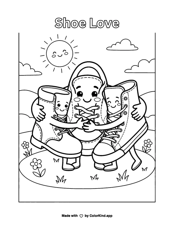 Shoe Love as clean black-and-white printable line art made by ColorKind