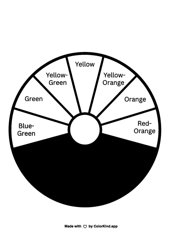 Simple Color Wheel as clean black-and-white printable line art made by ColorKind