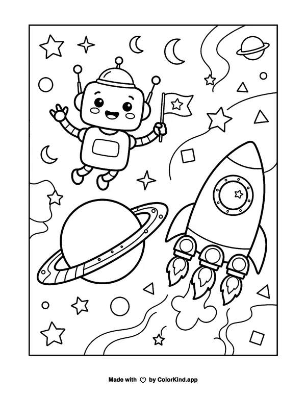 Spacey Shapes as clean black-and-white printable line art made by ColorKind