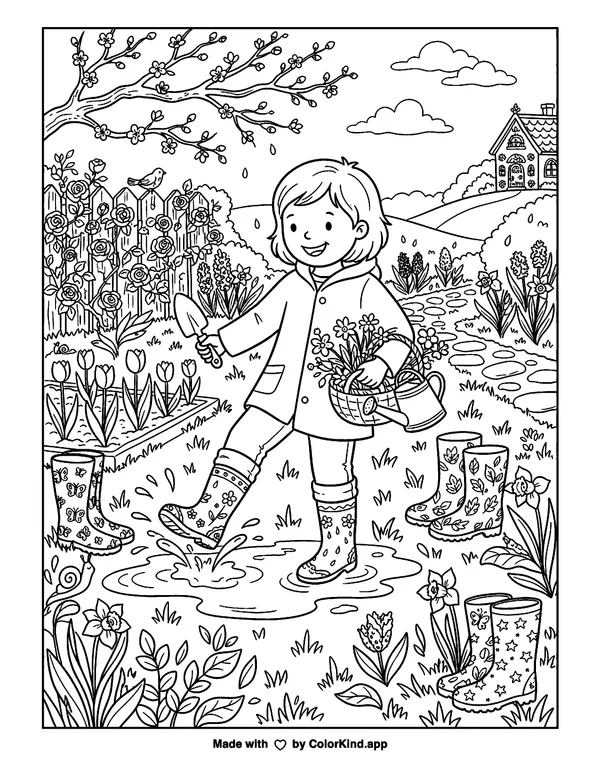 Spring Boots as clean black-and-white printable line art made by ColorKind