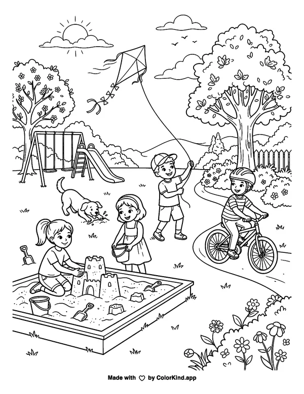 Summer as clean black-and-white printable line art made by ColorKind