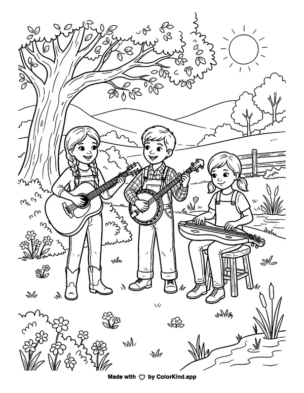 Tennessee Trio as clean black-and-white printable line art made by ColorKind