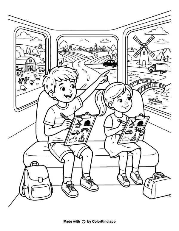 Travel Scavenger Hunt as clean black-and-white printable line art made by ColorKind