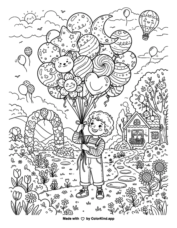 Whimsical Creations - Balloons as clean black-and-white printable line art made by ColorKind