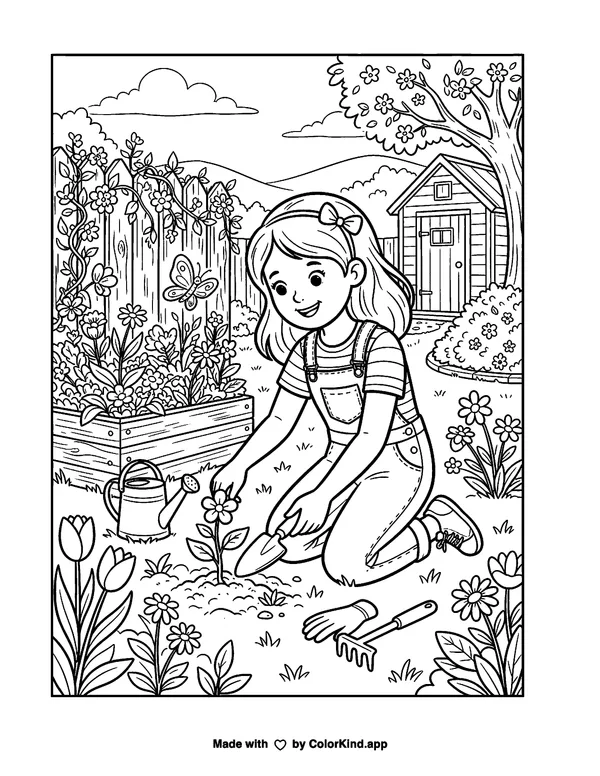 Woodland animal friends discovering a hidden pond under a sky full of clouds as clean black-and-white printable line art made by ColorKind