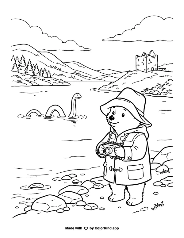 Woodland animal friends observing clouds inside a warm storybook cottage as clean black-and-white printable line art made by ColorKind