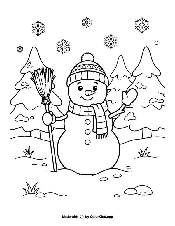 Young nature explorers following animal tracks under a sky full of clouds as clean black-and-white printable line art made by ColorKind