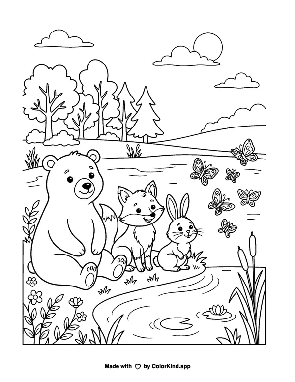 A community baseball team warming up as clean black-and-white printable line art made by ColorKind