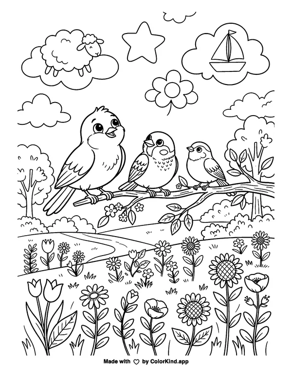 A family setting up a campsite as clean black-and-white printable line art made by ColorKind