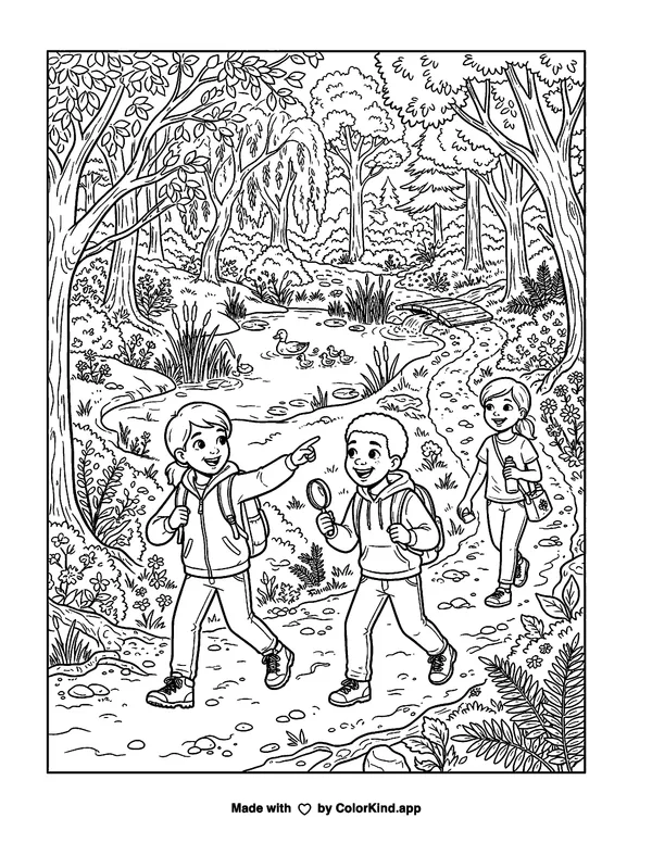 A neighborhood group enjoying outdoor games, scene 4 as clean black-and-white printable line art made by ColorKind