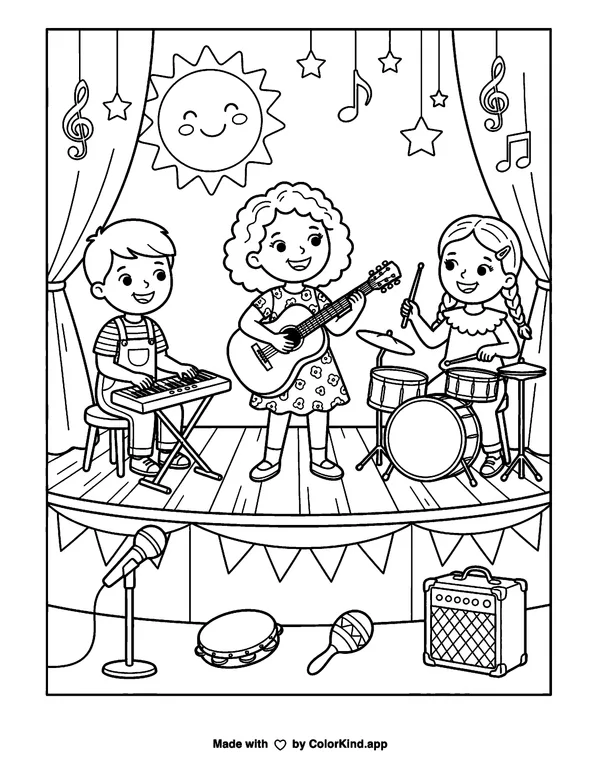 Bring on the Music as clean black-and-white printable line art made by ColorKind