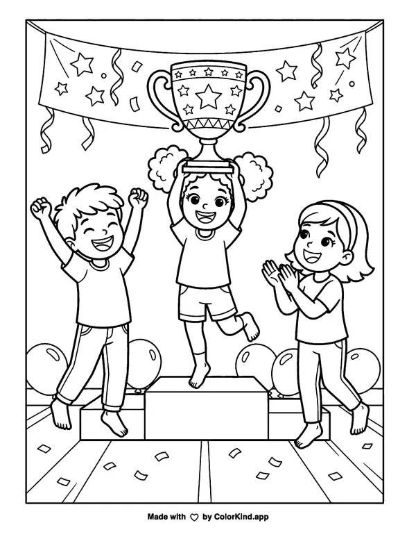 Celebrating a Win as clean black-and-white printable line art made by ColorKind