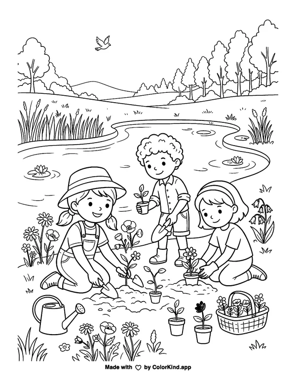 Children enjoying a friendly basketball game, scene 2 as clean black-and-white printable line art made by ColorKind