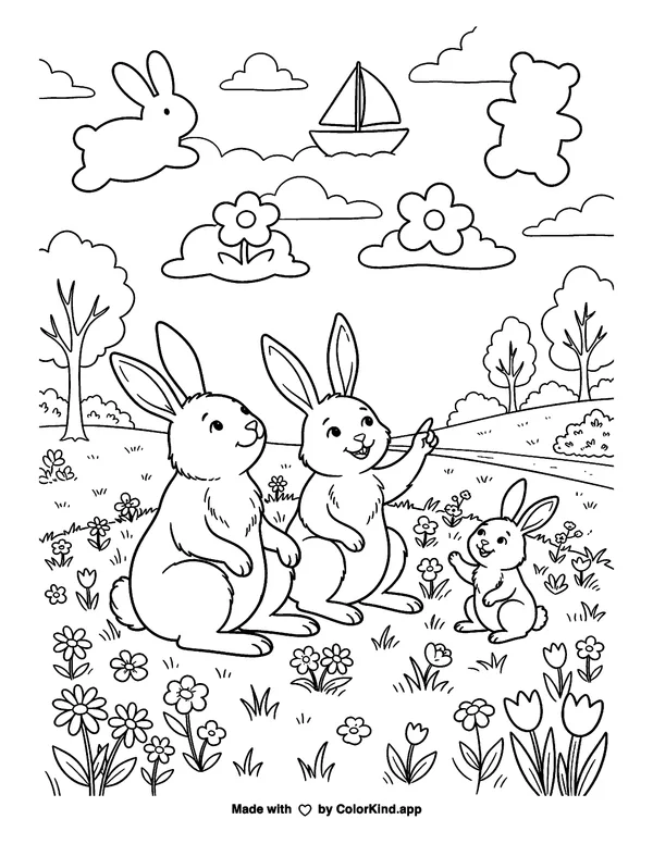 Children learning a cheerful dance as clean black-and-white printable line art made by ColorKind