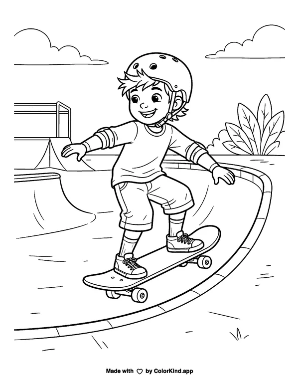 Cool Skateboarder as clean black-and-white printable line art made by ColorKind