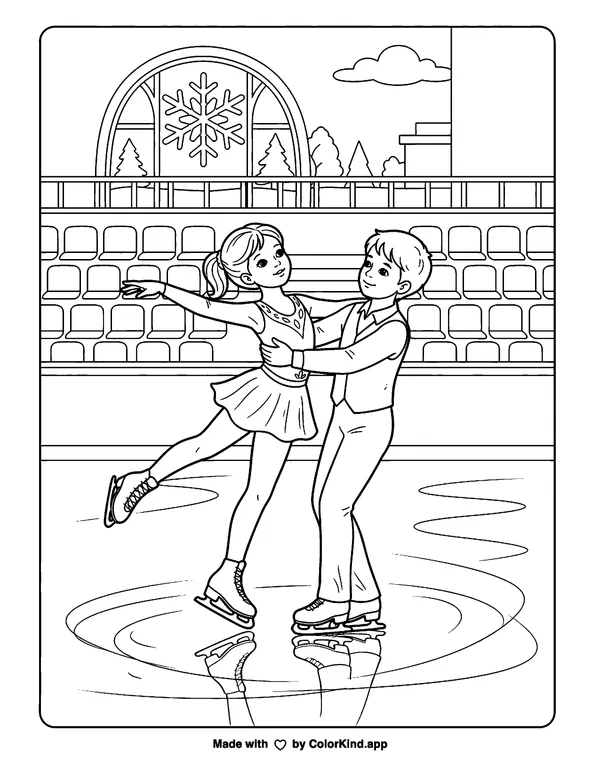 Figure Skating as clean black-and-white printable line art made by ColorKind