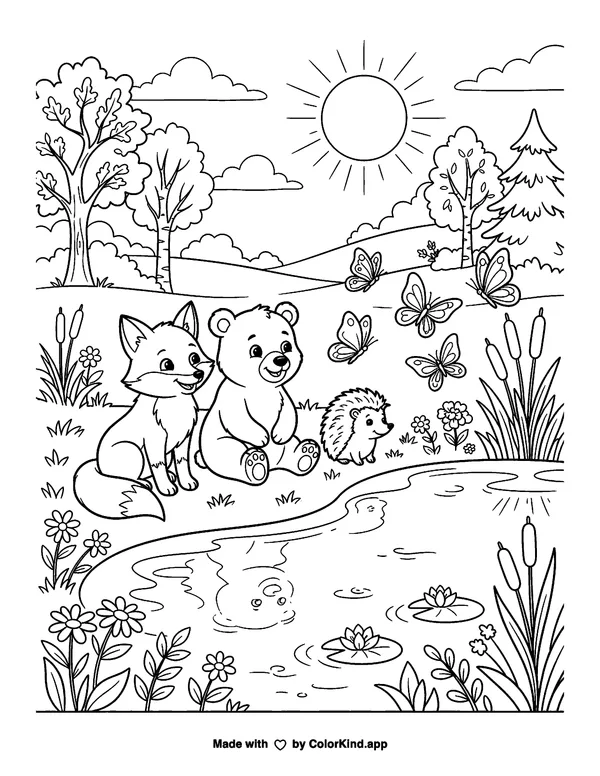 Friends building sandcastles at the beach, scene 2 as clean black-and-white printable line art made by ColorKind
