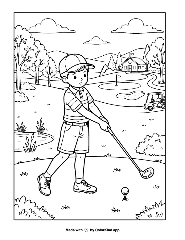 Golf as clean black-and-white printable line art made by ColorKind