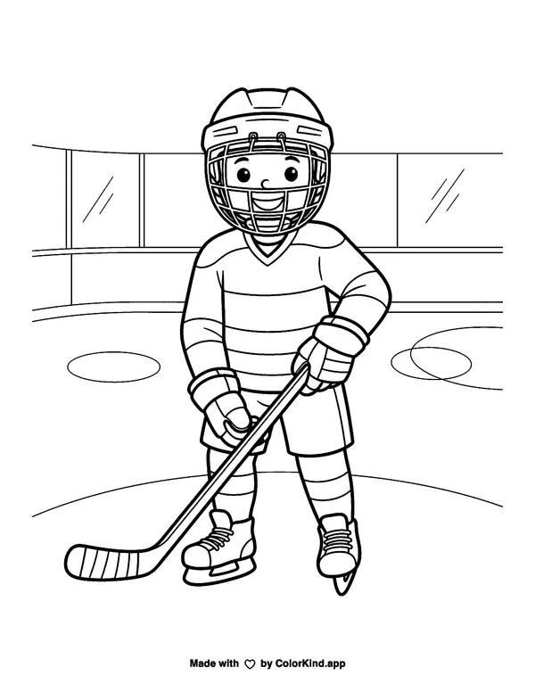 Hockey Player as clean black-and-white printable line art made by ColorKind